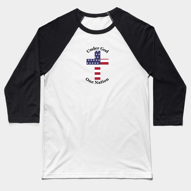 One Nation Under God American Flag Christian Cross Baseball T-Shirt by Faith Across the Nation